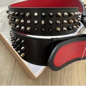 LOUBOUTIN MENS RED BELT WITH ICONIC STUDS